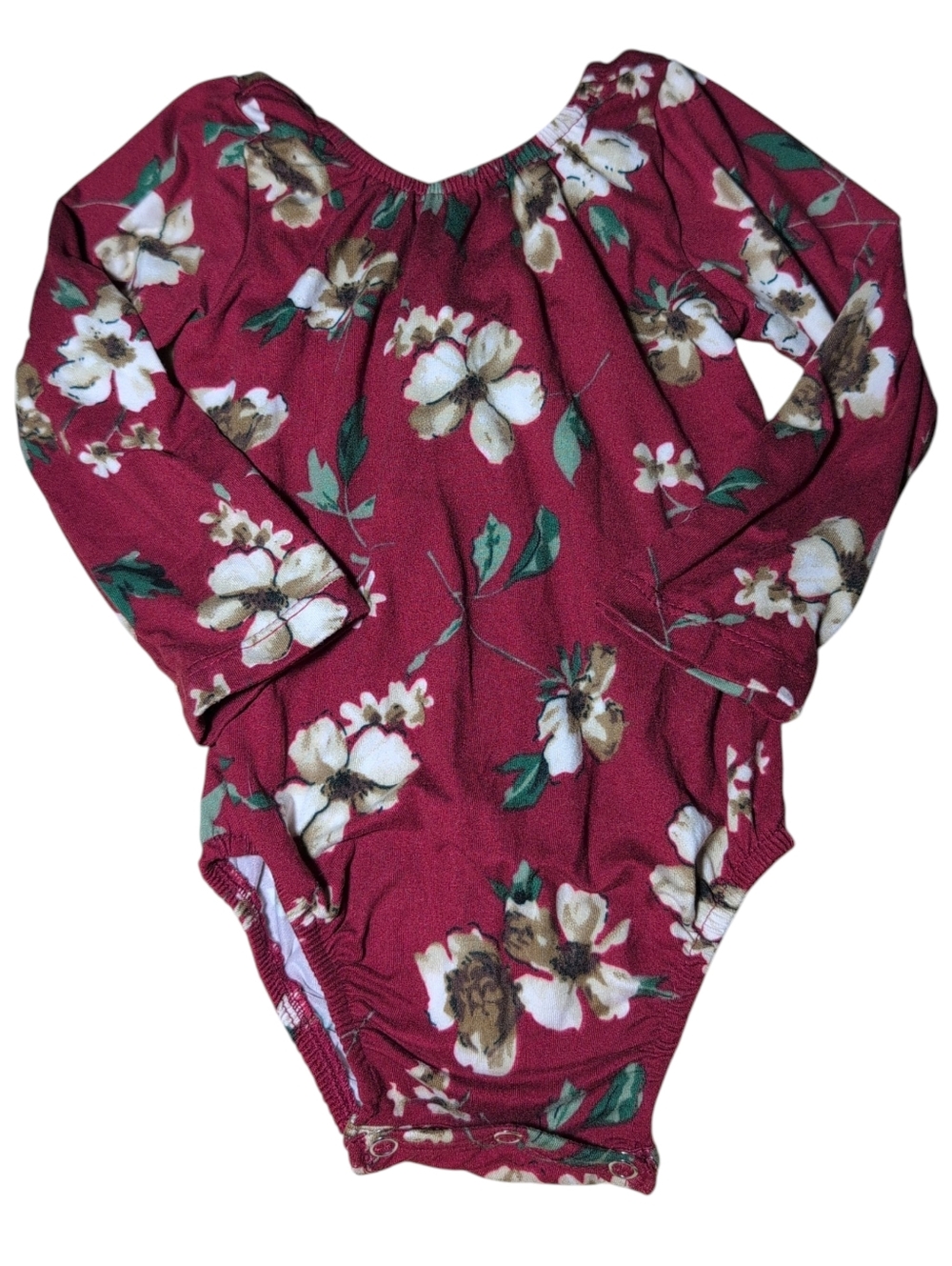 BAILEY'S BLOSSOMS Dark Red Cream Green Floral Long Sleeve Onesie